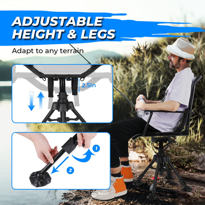 Hunting Fishing Chair, 360° Silent Swivel Hight Adjustable Quick Folding Blind Chair - Kemimoto