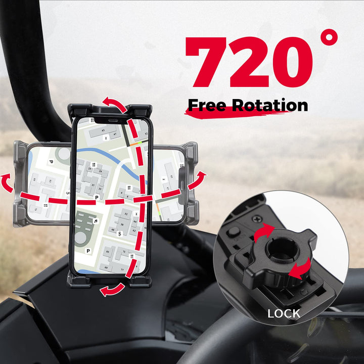 Universal Phone Holder 360°Adjustable with Button Lock For 0.6-1.25"/1.5-1.75" Roll Bar - Kemimoto