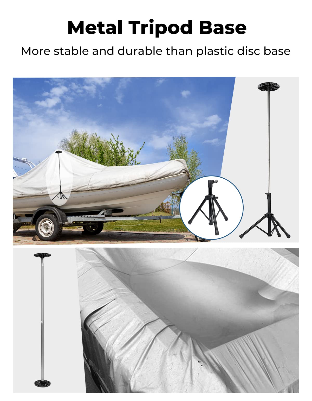 Boat Cover Support with Metal Tripod Base and Mushroom Top