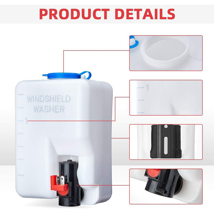 1.5L Universal Car Windshield Washer Pump Reservoir Bottle Kit - Kemimoto