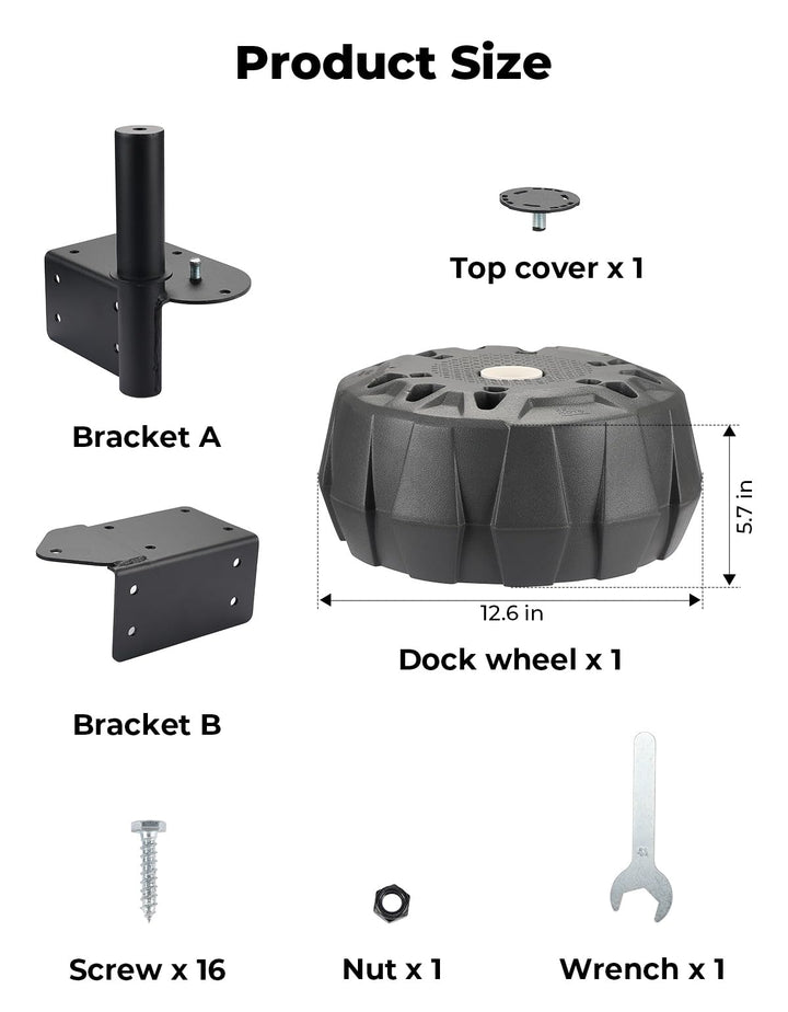 Boat Dock Bumper Wheel for Straight or Corner Mount, 1 PC, Grey - Kemimoto