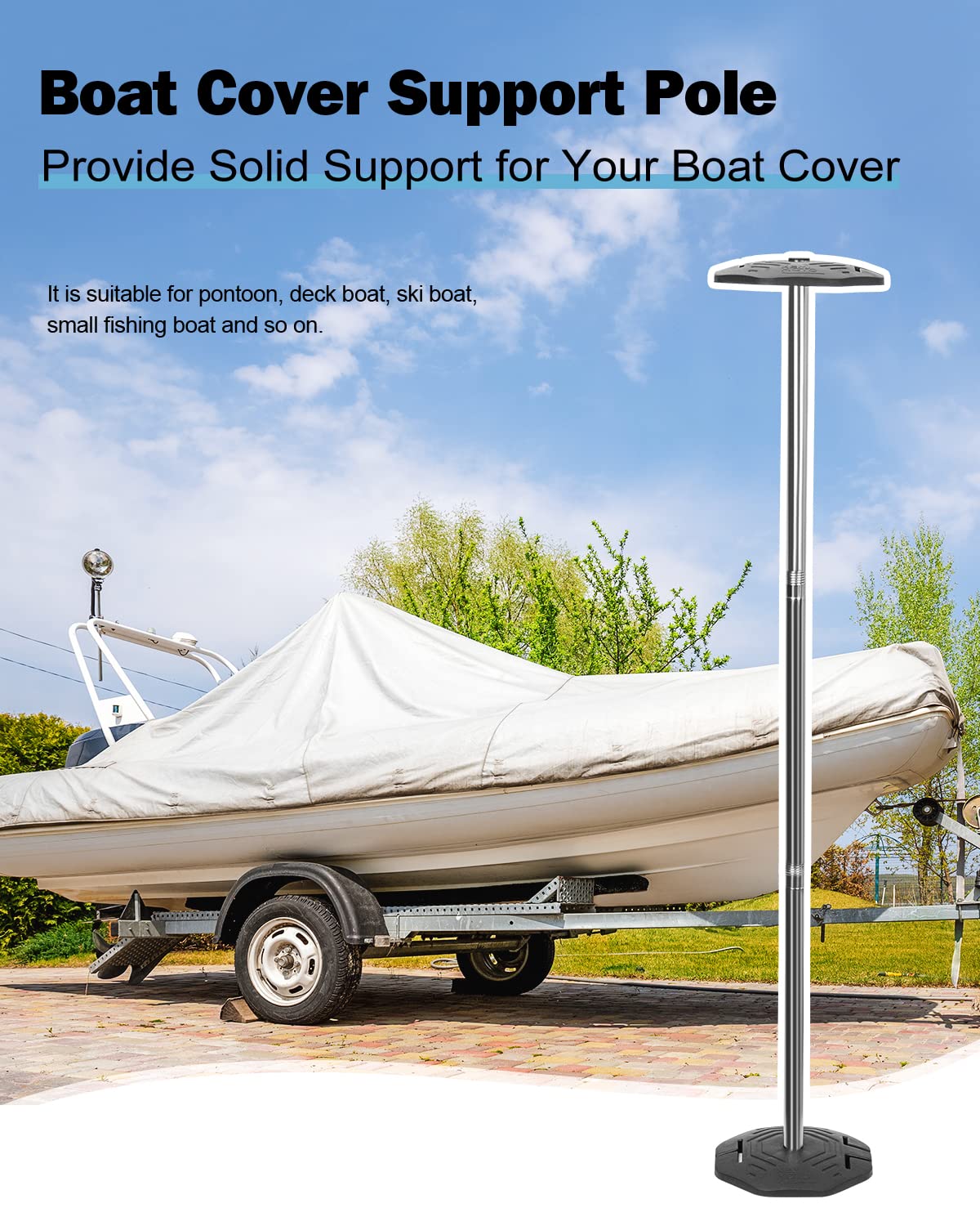 Boat Cover Support Poles 58.6″ with 4 Webbing Straps - Kemimoto