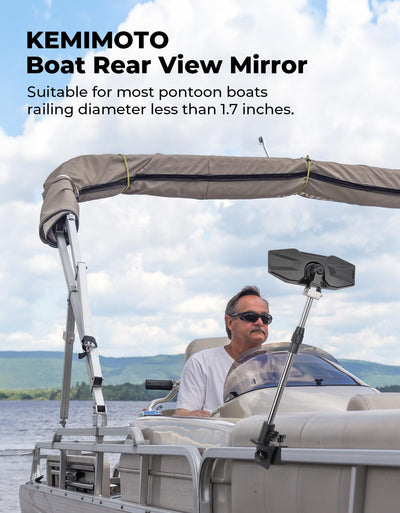 360° Adjustable Boat Rear Mirror with Telescoping Pole 4.5"x8" - Kemimoto