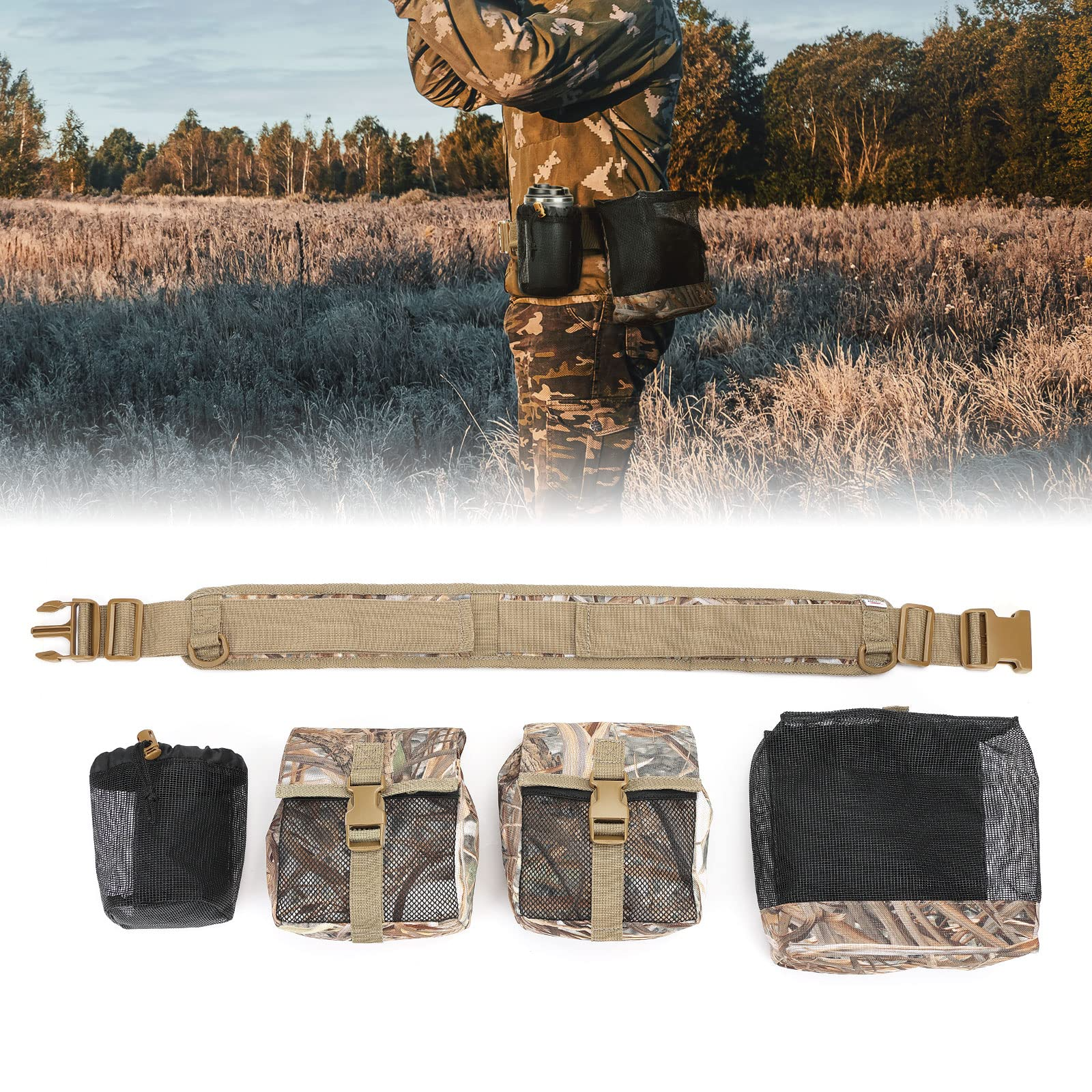 Camo Dove Belt with Game Pouch Shell Bottle Bags - Kemimoto